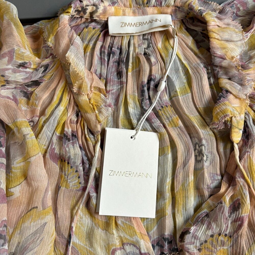 Zimmermann Illustration Blouse Top Womens 3 Multicolor Floral Frilled Cap Sleeve - Picture 6 of 11